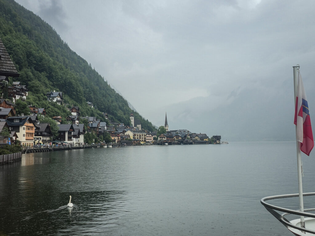 Hallstatt in the rain, view of the lake