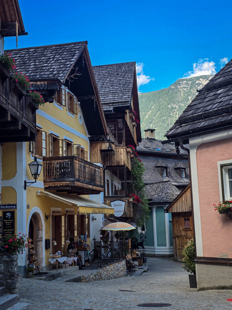 Alley in Hallstatt with restaurant