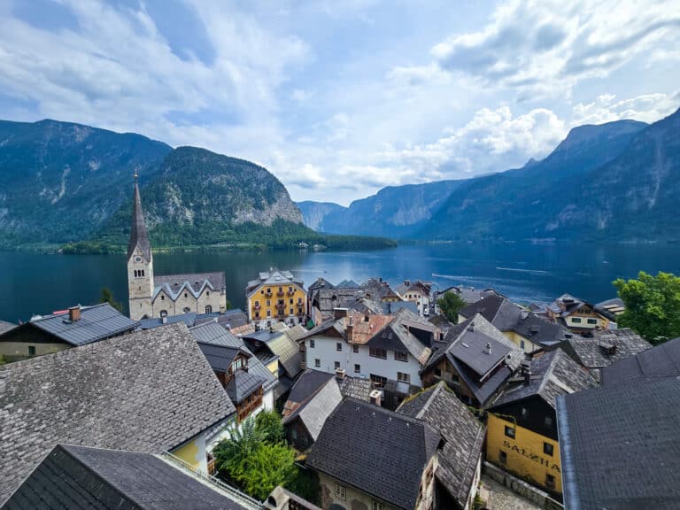 Hallstatt von oben auf der Terasse
