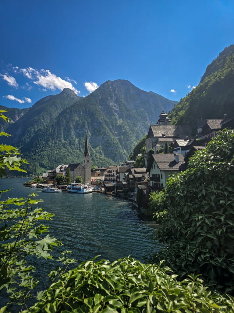 Hallstatt panoramic view from above - famous postcard picture