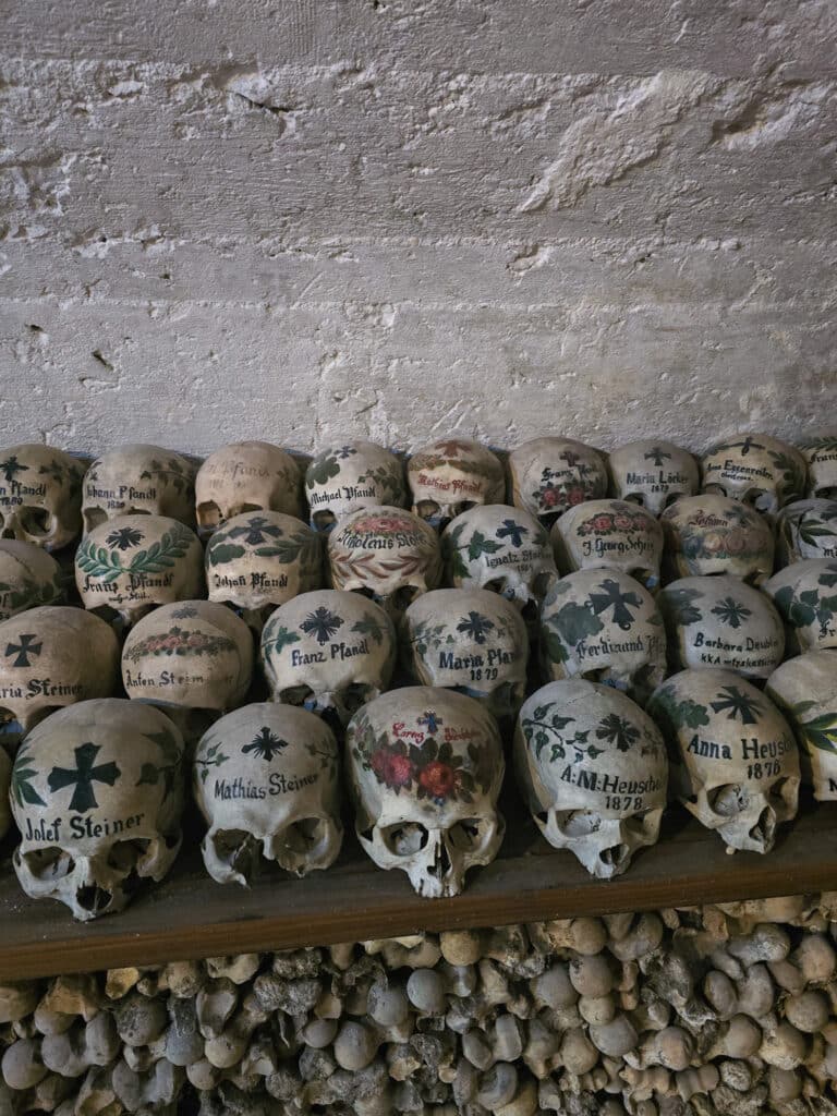 Skull in the ossuary in Hallstatt